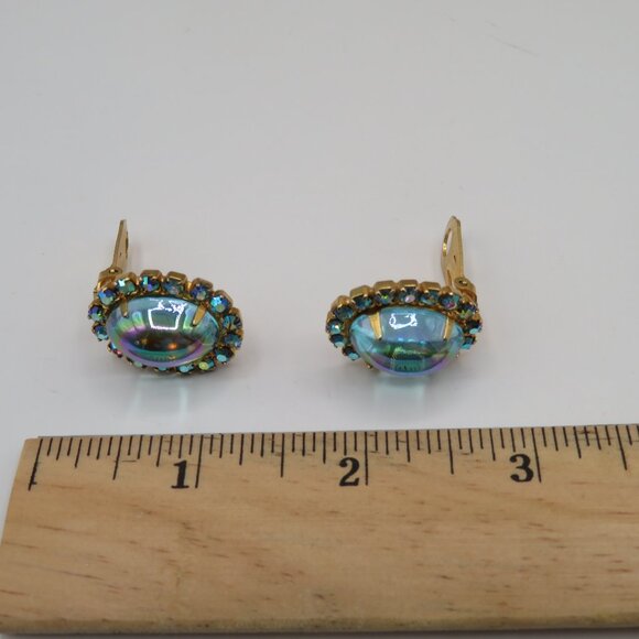 Vintage Clip-on AB Rhinestone Earrings Gold Tone - Picture 8 of 8